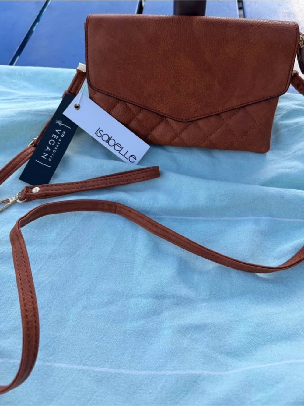 NWT Isabelle Quilted Brown Vegan Leather Crossbody Bag